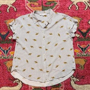 Jane and Delancey White Pinstripe Button-Down with Mustard Animal Print